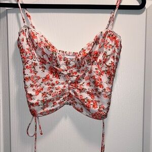 Princess Polly White Cami Top with Red Floral Ruched Front